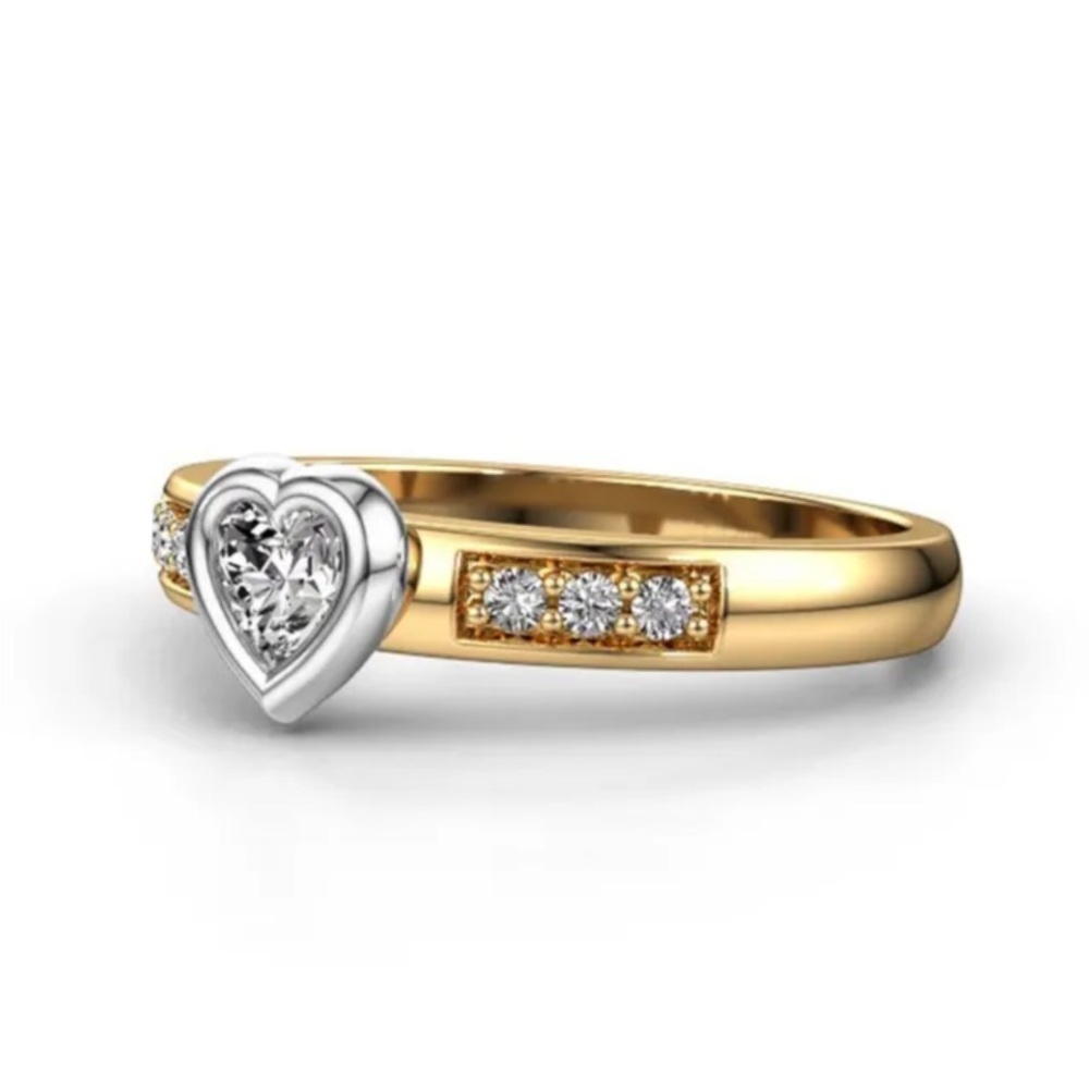New 18k Yellow Gold Over Silver White Sapphire Heart Ring